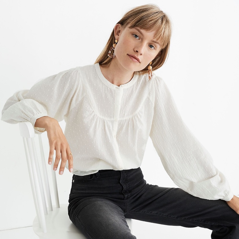 NWT Madewell Balloon-Sleeve Peasant Top in Clipdot